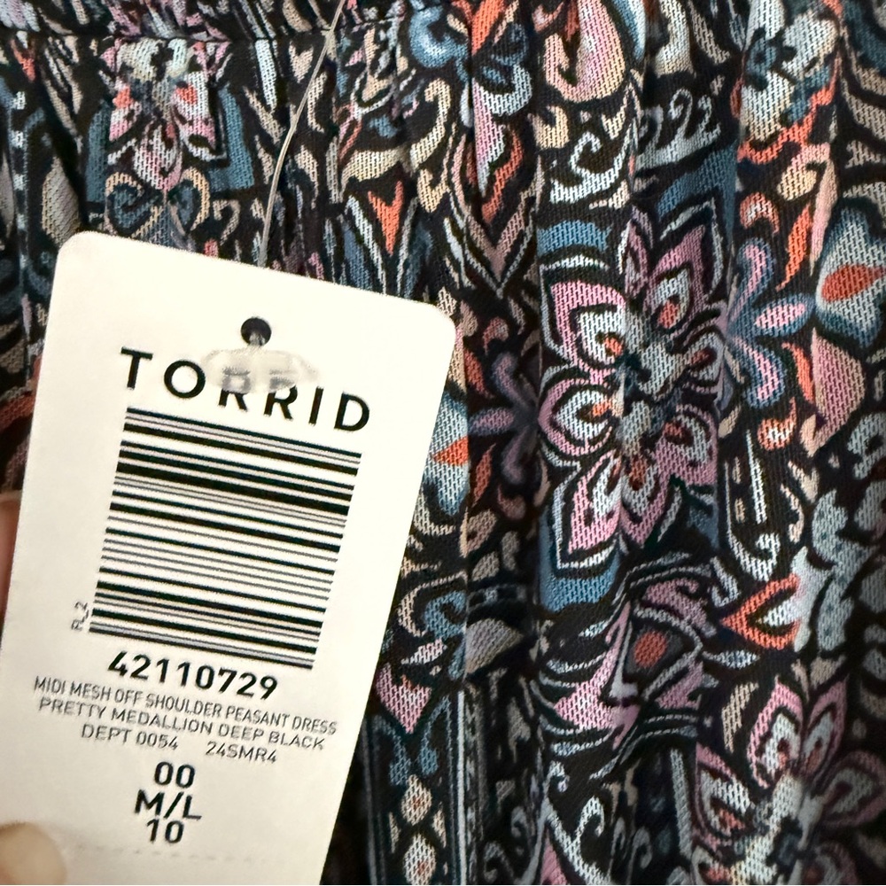 Torrid Midi Mesh Off Shoulder Peasant Dress Sz 00 M L - Picture 8 of 9